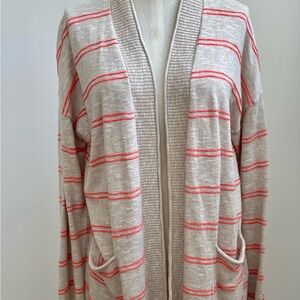 Madewell Beige and Coral Striped Cardigan